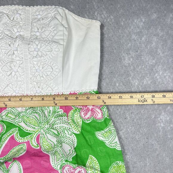 Lilly Pulitzer Dress Womens Size 0 White Pink And Green Floral Print Strapless - Picture 6 of 12